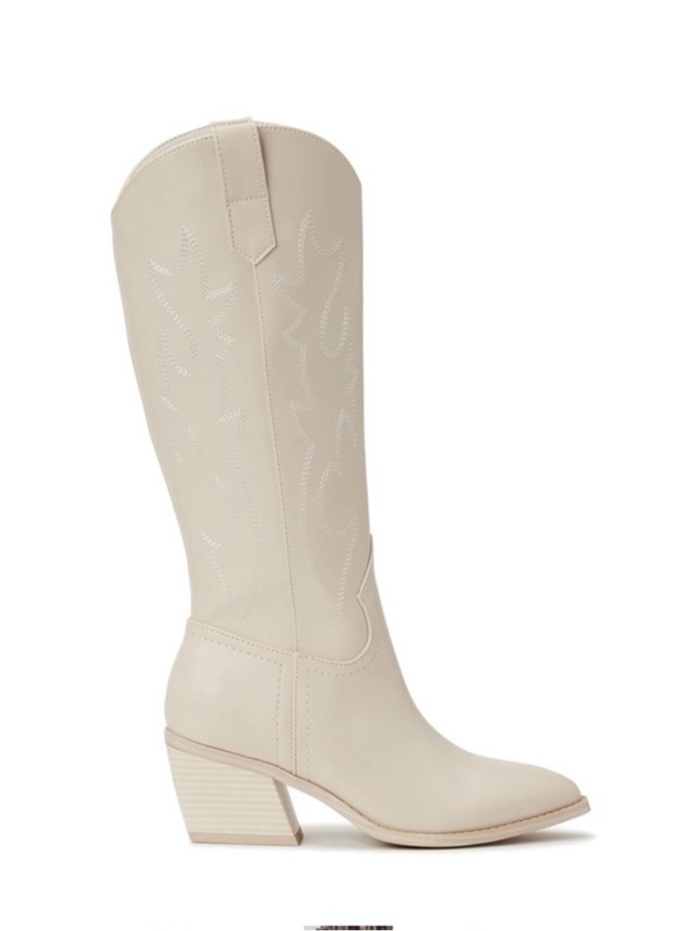 NYC Cream Western Knee-High Boots with Block Heel
